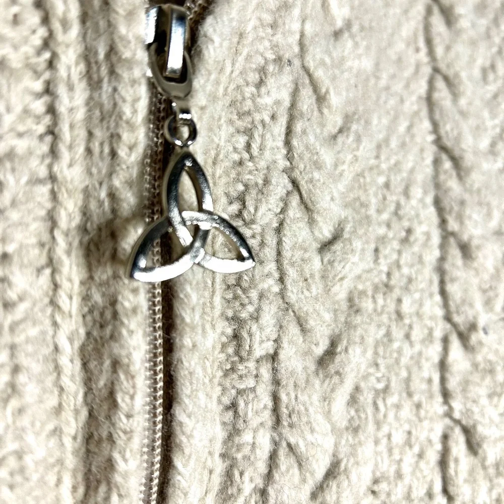 AranCrafts Ireland Cable Hooded Knit Zip Sweater in Cream SZ S - Picture 4 of 7